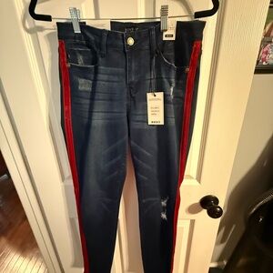 Judy Blue Dark Blue Jeans with Red Side Stripes